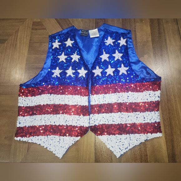 Jean by Joseph Le Bon Sequin Bead Vest Sz XXL 80s Style USA Flag American Stars - Picture 4 of 13